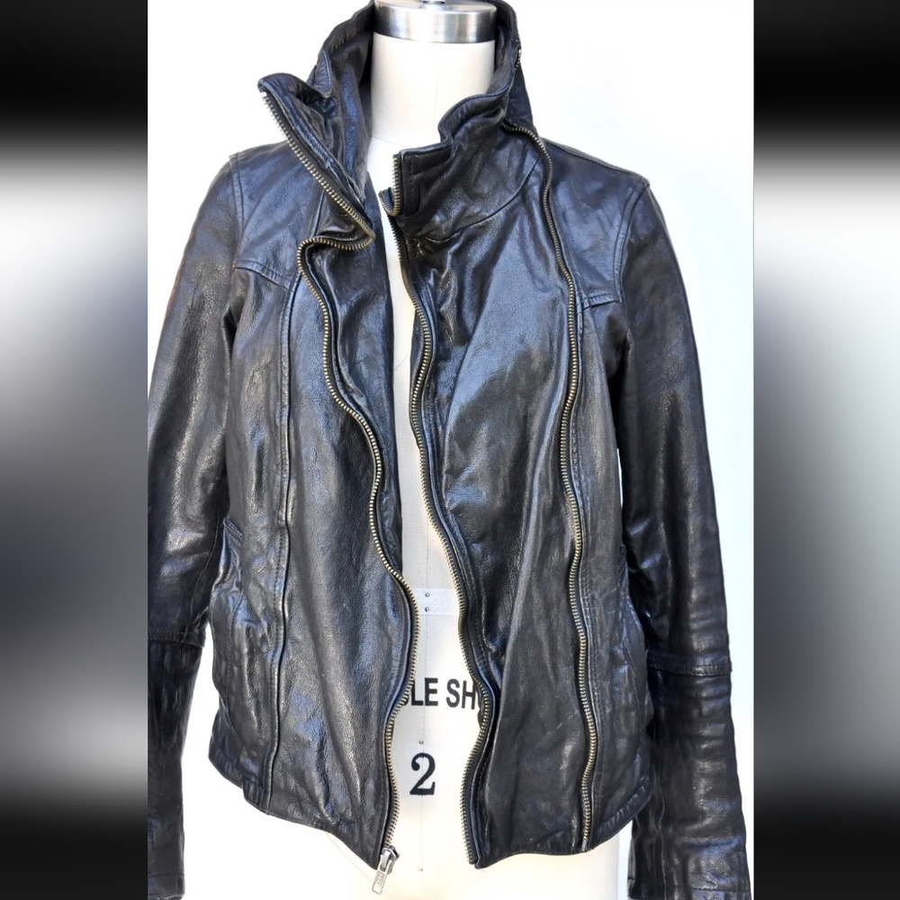 ALL SAINTS HESTON Black Leather Jacket - Biker Motorcycle Rocker Punk Supple - Picture 5 of 12